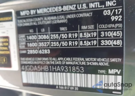 2017 Mercedes-Benz Gle 350 4Matic z USA, uszkodzony, nr VIN 4JGDA5HB1HA931853